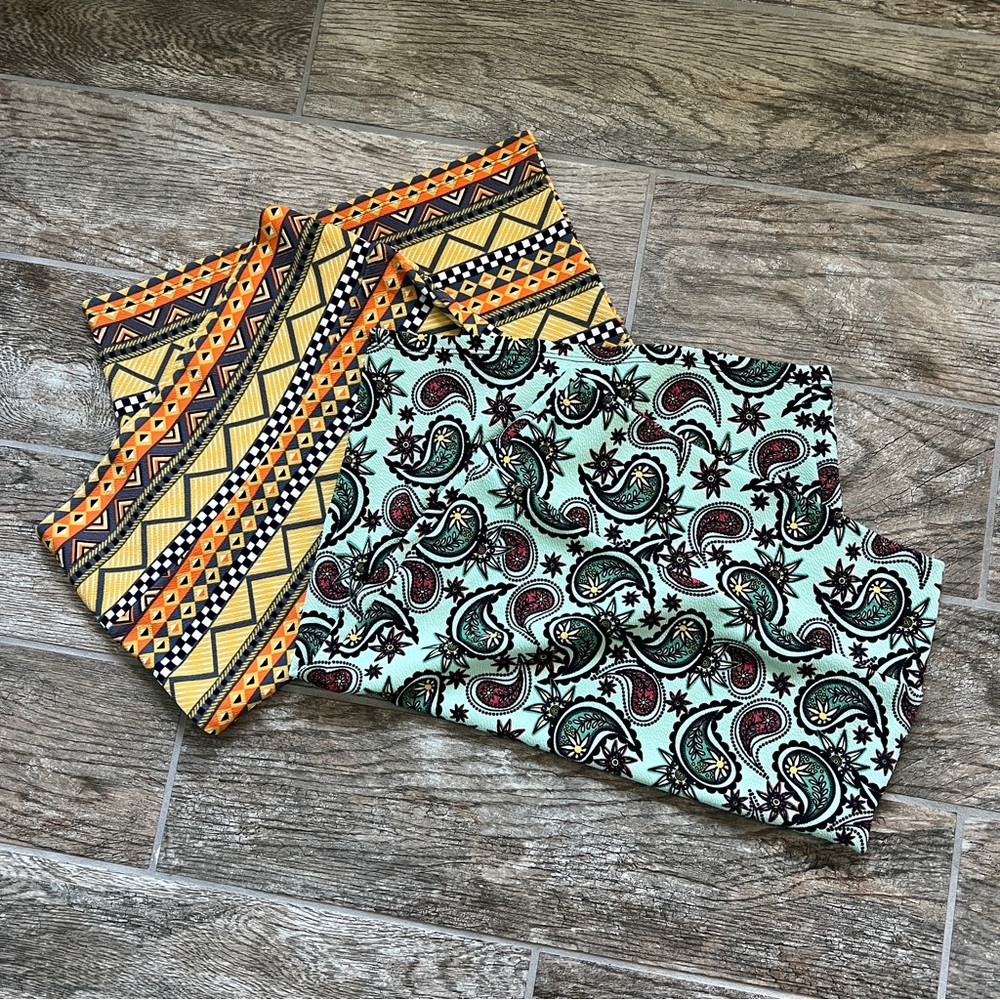 BUNDLE LulaRoe Cassie Stetchy Pencil Skirt, Size Small, Mint Paisley, Orange Geo - Picture 14 of 14